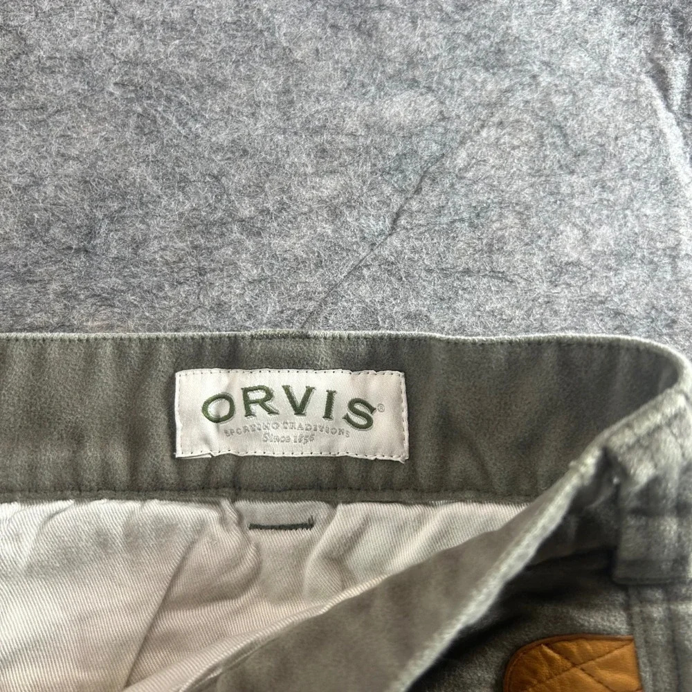 Orvis Field Pants Mens 46 Olive Green Quilted Leather Trim Moleskin Cotton